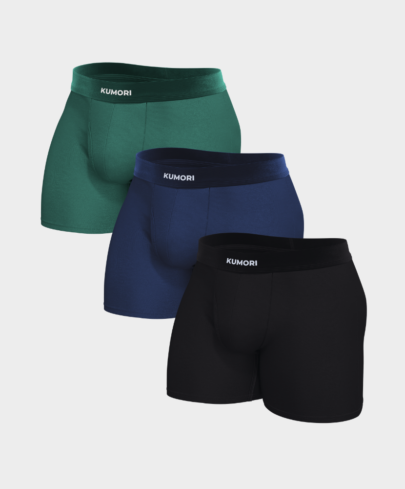 Mid-Length Boxer Brief Black,Blue,Dark Green 3-Pack